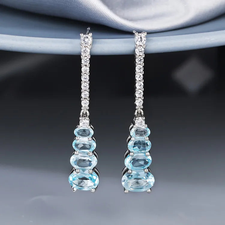 Gold Plating 1044 Silver 6g Topaz Rectangle Shakeable Fringe Luxury Earrings For Women 2022