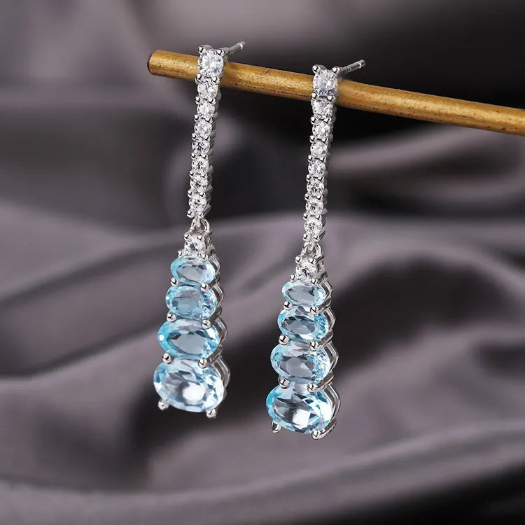 Gold Plating 1044 Silver 6g Topaz Rectangle Shakeable Fringe Luxury Earrings For Women 2022