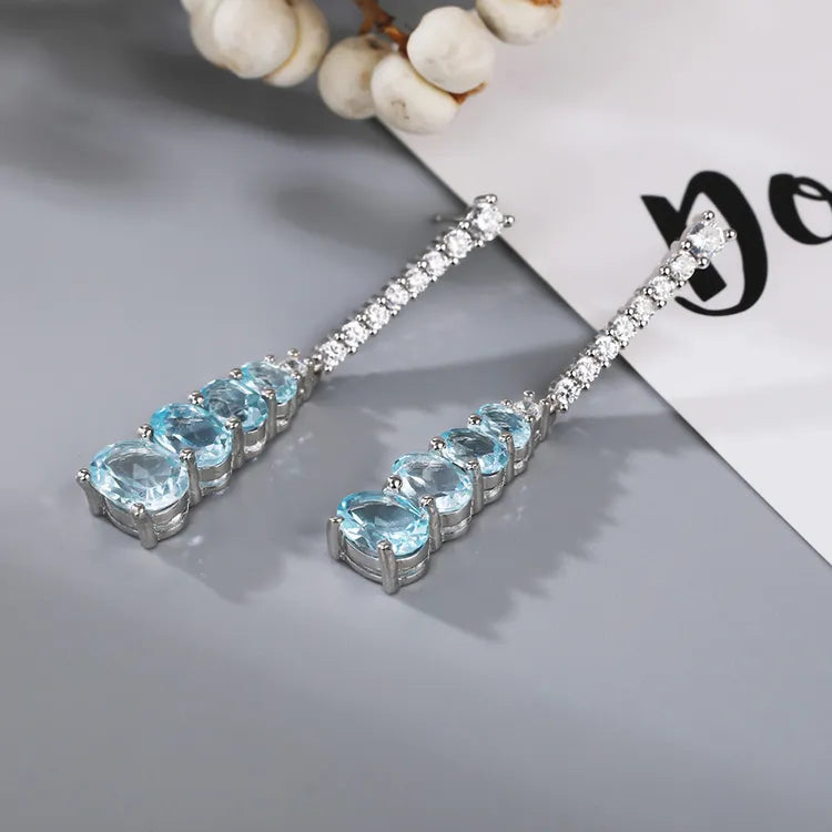 Gold Plating 1044 Silver 6g Topaz Rectangle Shakeable Fringe Luxury Earrings For Women 2022