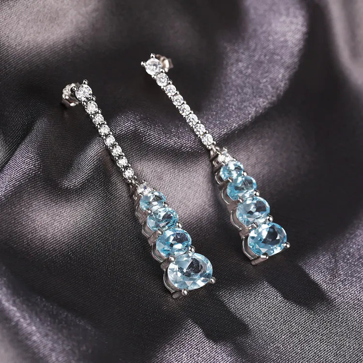 Gold Plating 1044 Silver 6g Topaz Rectangle Shakeable Fringe Luxury Earrings For Women 2022