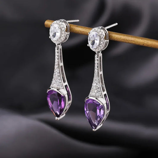 New Pattern Purple Amethyst 24k Gold Plating 1049 Silver Women Jewelry Accessories Earrings