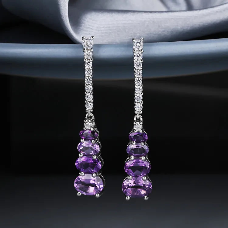 Purple Amethyst Rectangle Shakeable 24k Gold Plating 1046 Tassel Ladies Long Earrings