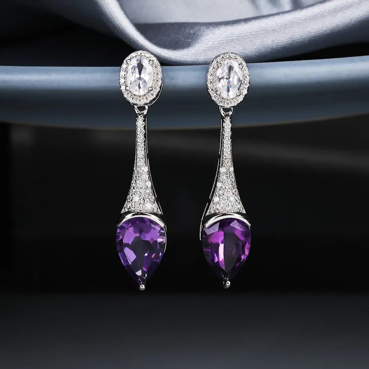 New Pattern Purple Amethyst 24k Gold Plating 1049 Silver Women Jewelry Accessories Earrings