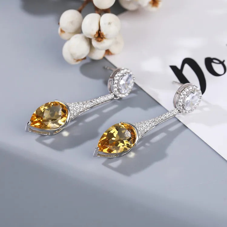 Citrine Water Droplets Shape Gold Plating 1048 Silver High Quality Minimalist Accessories Women Earrings