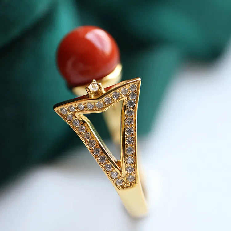 Adjustable Red Agate Gold Plated Luxury Fashion Jewelry Rings For Women