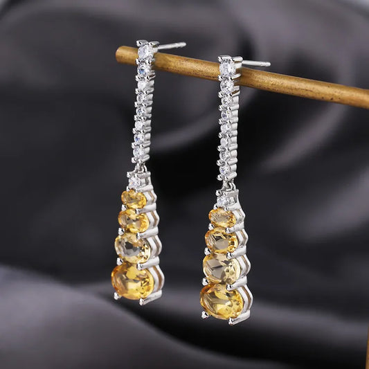 Bulk Wholesale Gold Plating 1045 Silver Citrine Rectangle Shakeable Earring