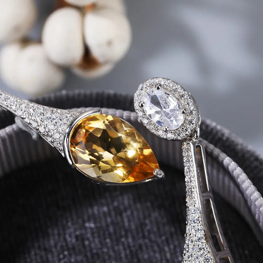 Citrine Water Droplets Shape Gold Plating 1048 Silver High Quality Minimalist Accessories Women Earrings