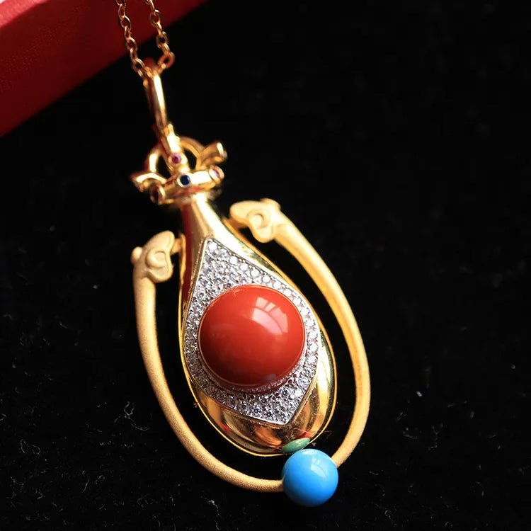 Chinese Suppliers Gold Plating 1136 Silver Anchor Red Agate Wholesale Necklaces