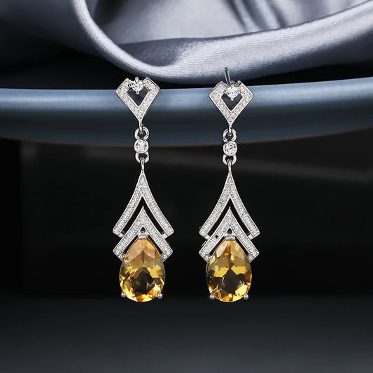 24k Gold Plating 1047 Silver Topaz Water Droplets Shape Trendy Large Earrings For Women