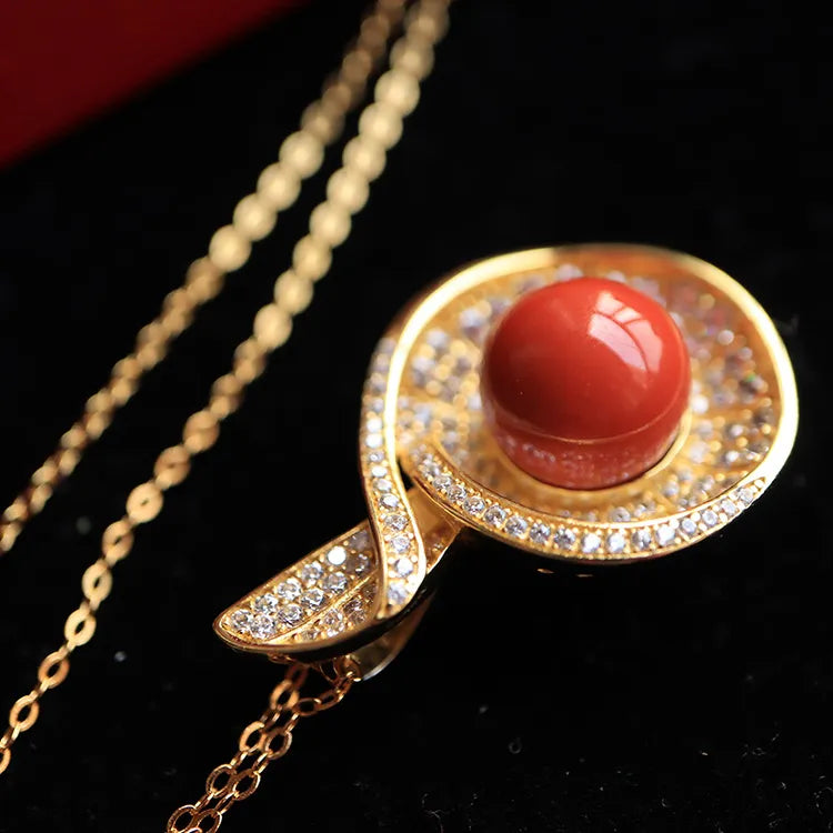 Fashion Accessories Spoon Shape Red Agate Minimalist Charm Women Necklace