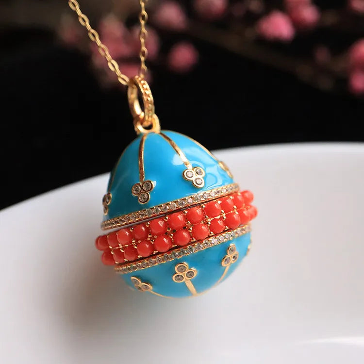 Sky Blue Coral Gold Plating 1131 Silver Enamelball Fashion Jewelry Necklaces For Women