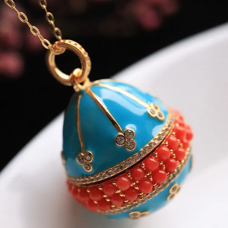 Sky Blue Coral Gold Plating 1131 Silver Enamelball Fashion Jewelry Necklaces For Women