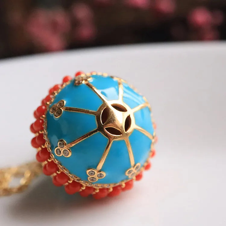 Sky Blue Coral Gold Plating 1131 Silver Enamelball Fashion Jewelry Necklaces For Women