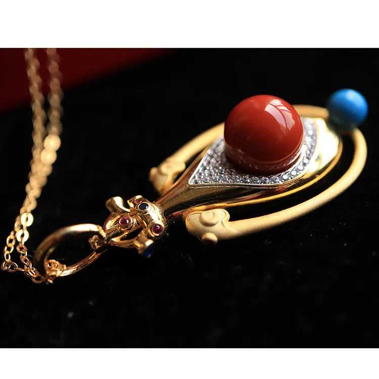 Chinese Suppliers Gold Plating 1136 Silver Anchor Red Agate Wholesale Necklaces