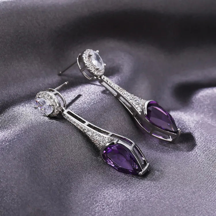 New Pattern Purple Amethyst 24k Gold Plating 1049 Silver Women Jewelry Accessories Earrings