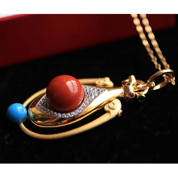 Chinese Suppliers Gold Plating 1136 Silver Anchor Red Agate Wholesale Necklaces