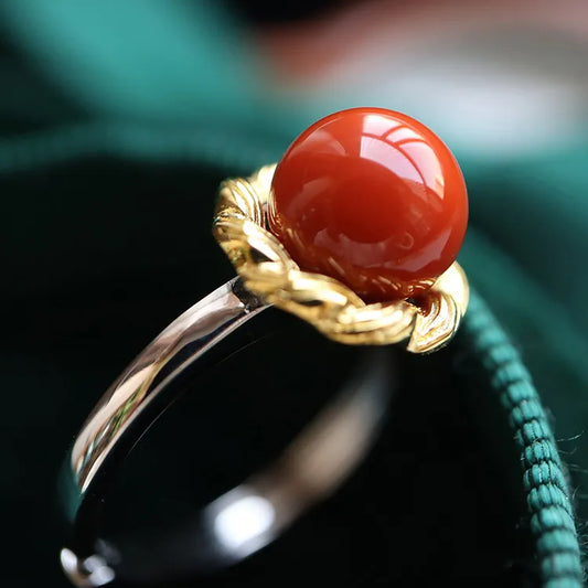 Souvenir Rond Red Agate Gold Plating 933 Silver Ladies Rings Set Women Jewelry